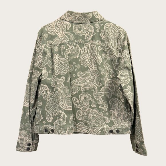 Green Paisley Denim Jacket By Croft & Barrow Stretch Womens Size 18 Button Front - Picture 2 of 3
